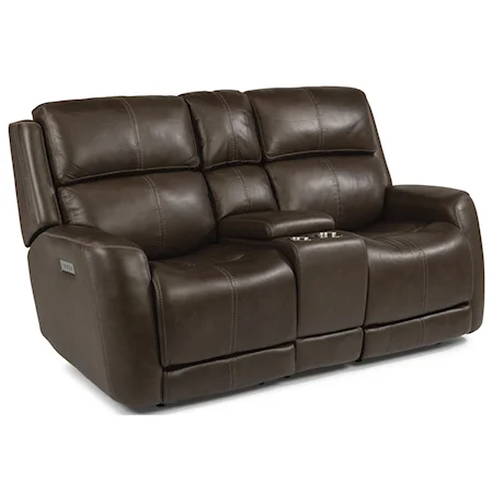 Casual Power Reclining Console Love Seat with Power Headrest & Power Adjustable Lumbar Support
